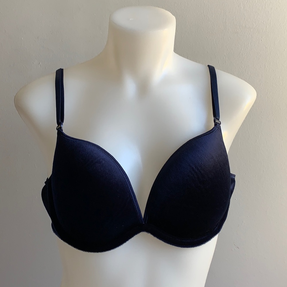 Navy Blue Velour Bra 36C